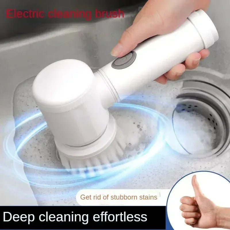 Cordless Electric Spin Scrubber — 5 Brush Heads, USB Rechargeable