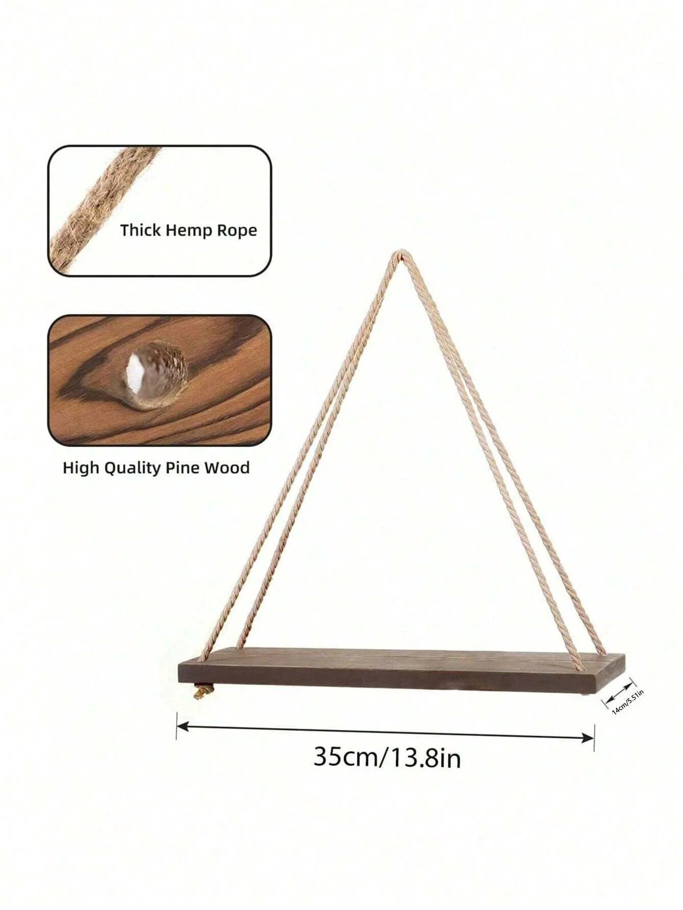 Wooden Hanging Rope Wall Shelf