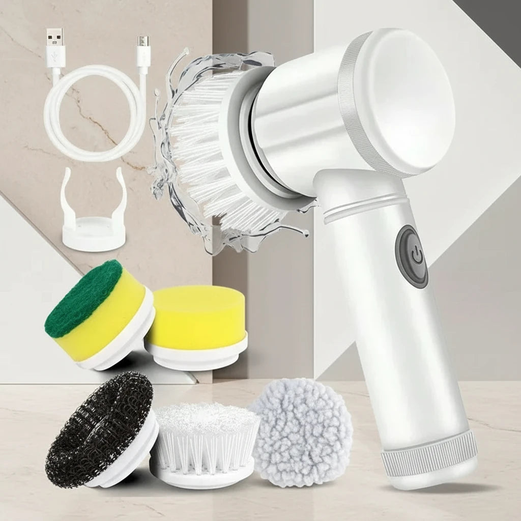 Cordless Electric Spin Scrubber — 5 Brush Heads, USB Rechargeable