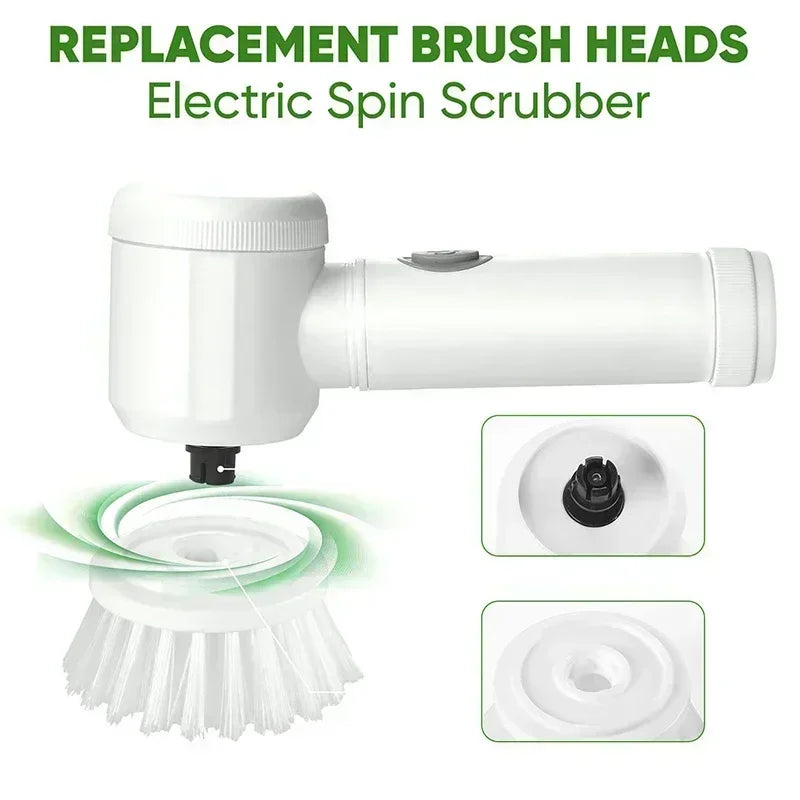 Cordless Electric Spin Scrubber — 5 Brush Heads, USB Rechargeable