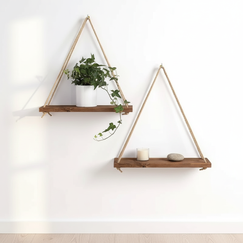 Dark Wood Rope Shelf Realistic