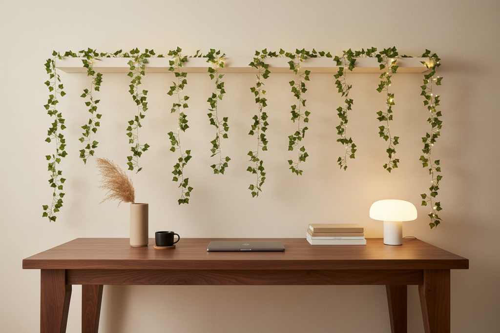Ivy fairy lights in a stylish workspace