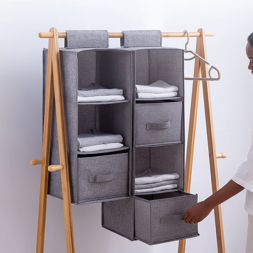 Portable Wardrobe Hanging Storage Bag Drawer Style Washable Wardrobe Organizer Box